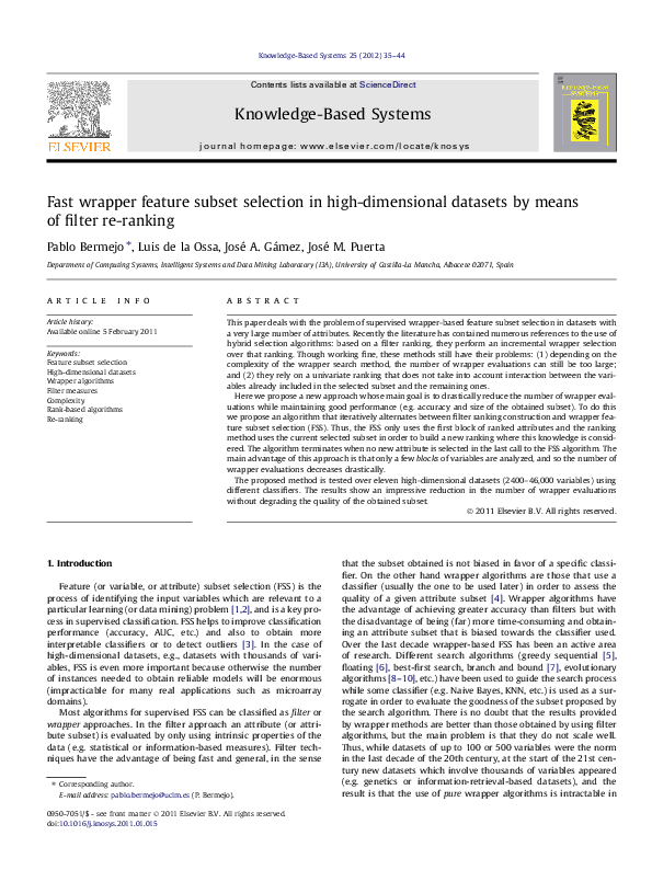 (PDF) Fast wrapper feature subset selection in high-dimensional ...