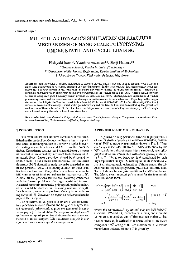 (PDF) Molecular dynamics simulation on fracture mechanisms of nanoscale ...
