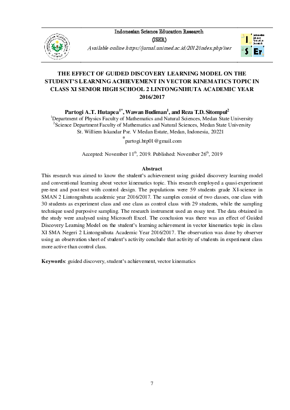 (PDF) The Effect of Guided Discovery Learning Model on the Student’s ...