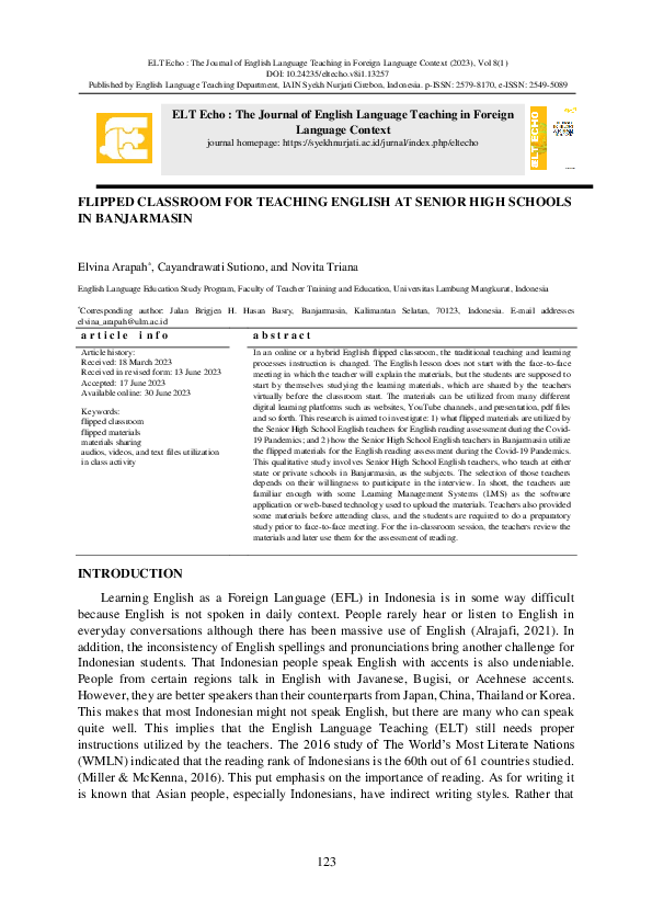 (PDF) Flipped Classroom for Teaching English at Senior High Schools in ...