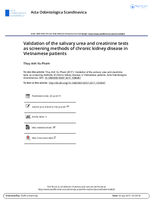 (PDF) Validation of the salivary urea and creatinine tests as screening ...