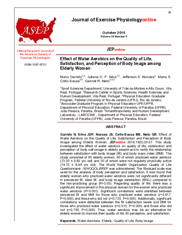 (PDF) Effect of Water Aerobics on the Quality of Life, Satisfaction ...