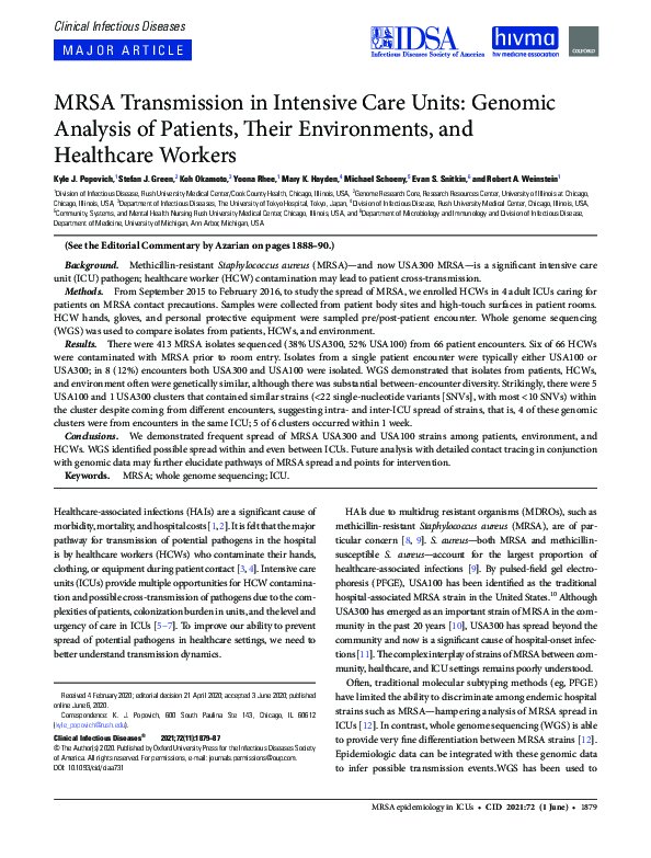 (PDF) MRSA Transmission in Intensive Care Units: Genomic Analysis of ...
