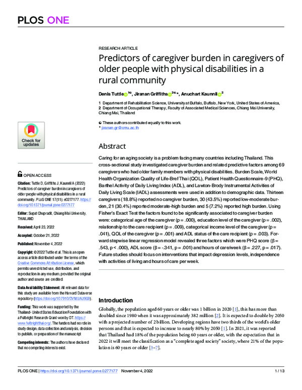 (PDF) Predictors of caregiver burden in caregivers of older people with ...