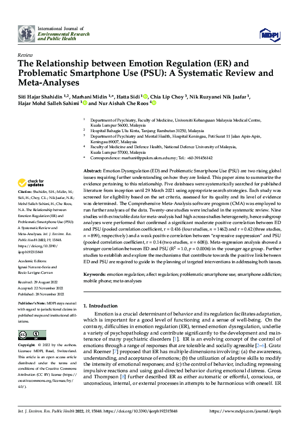 (PDF) The Relationship between Emotion Regulation (ER) and Problematic ...