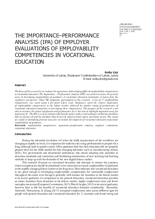 (PDF) The Importance–Performance Analysis (Ipa) of Employer Evaluations ...