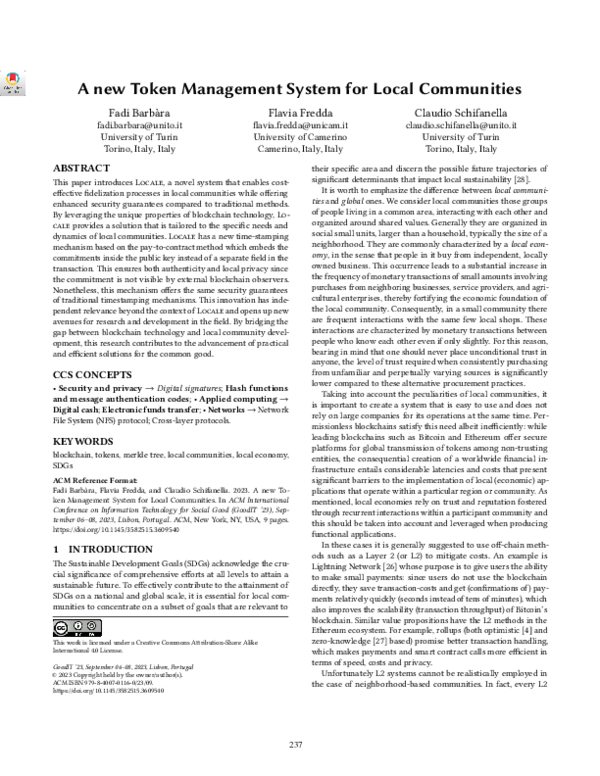 (PDF) A new Token Management System for Local Communities