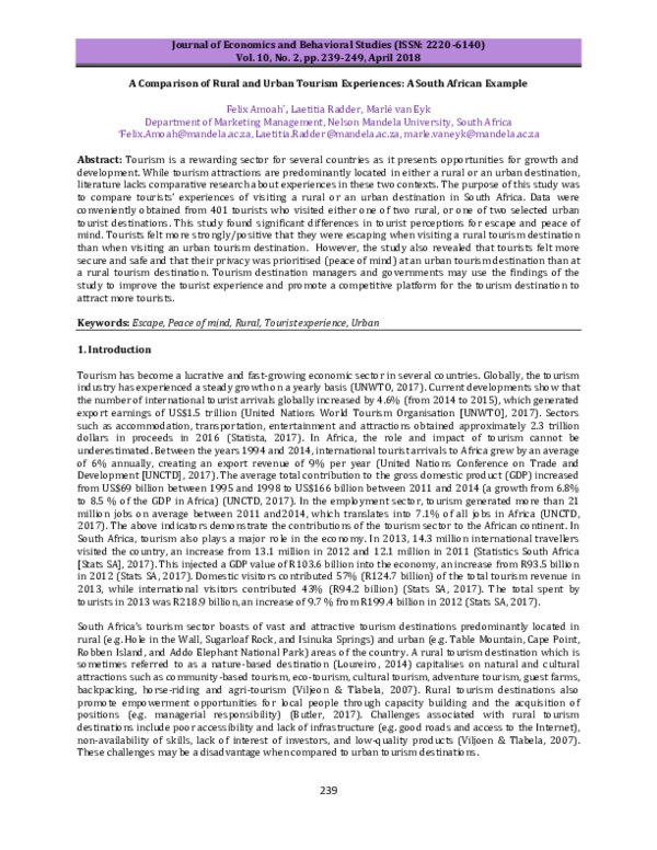 (PDF) A Comparison of Rural and Urban Tourism Experiences: A South ...