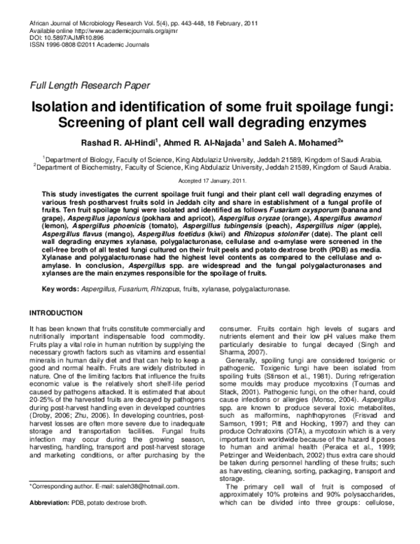 (PDF) Isolation and identification of some fruit spoilage fungi ...