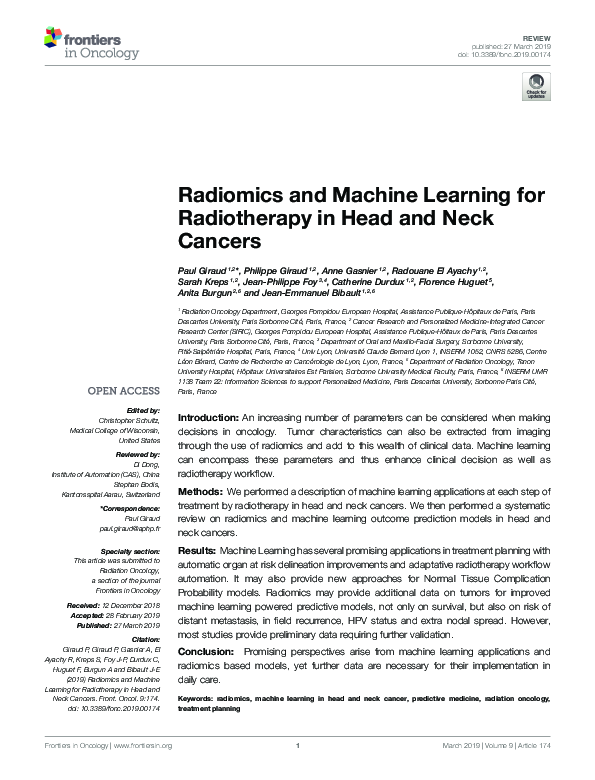 (PDF) Radiomics and Machine Learning for Radiotherapy in Head and Neck ...