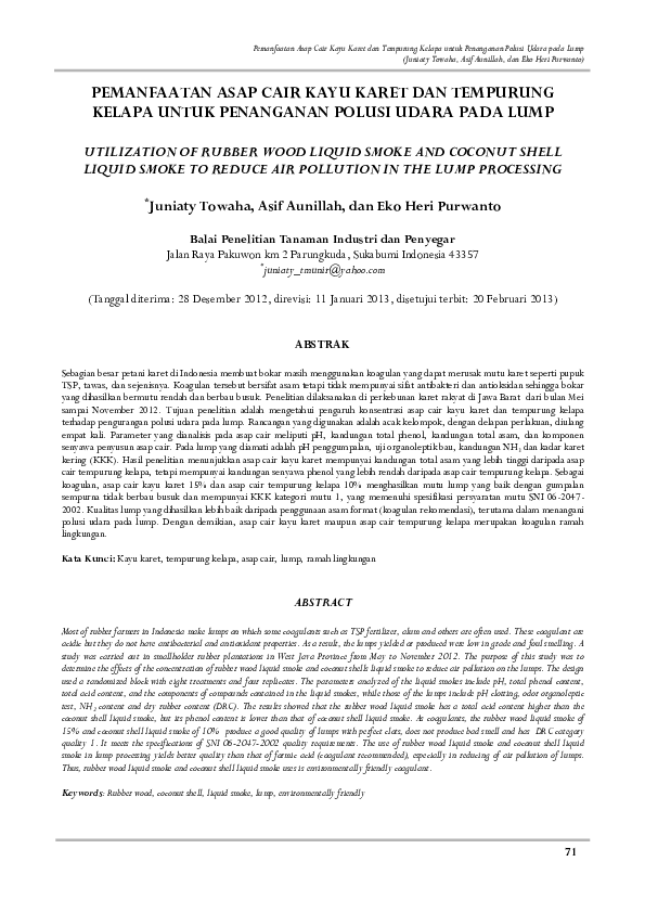 (PDF) Utilization of Rubber Wood Liquid Smoke and Coconut Shell Liquid ...