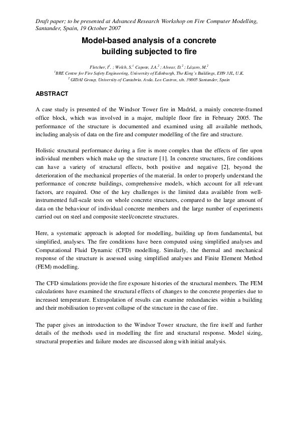 (PDF) Model-based analysis of a concrete building subjected to fire