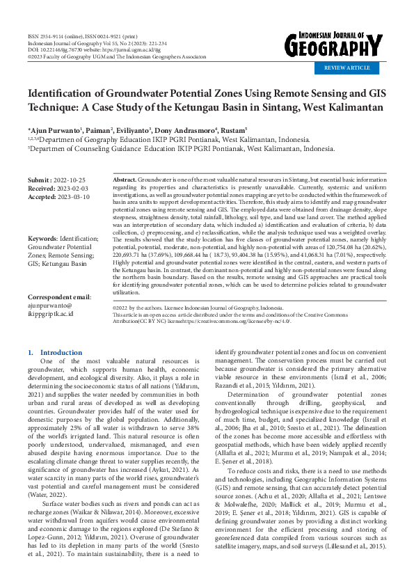 (PDF) Identification of Groundwater Potential Zones Using Remote ...