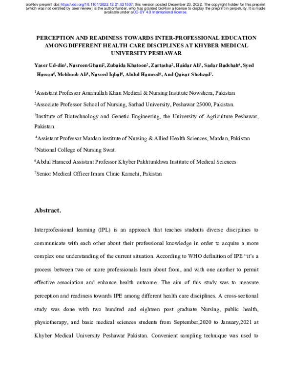 (PDF) Perception and Readiness Towards Inter-Professional Education ...