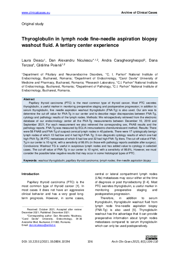 (PDF) Thyroglobulin in lymph node fine-needle aspiration biopsy washout ...