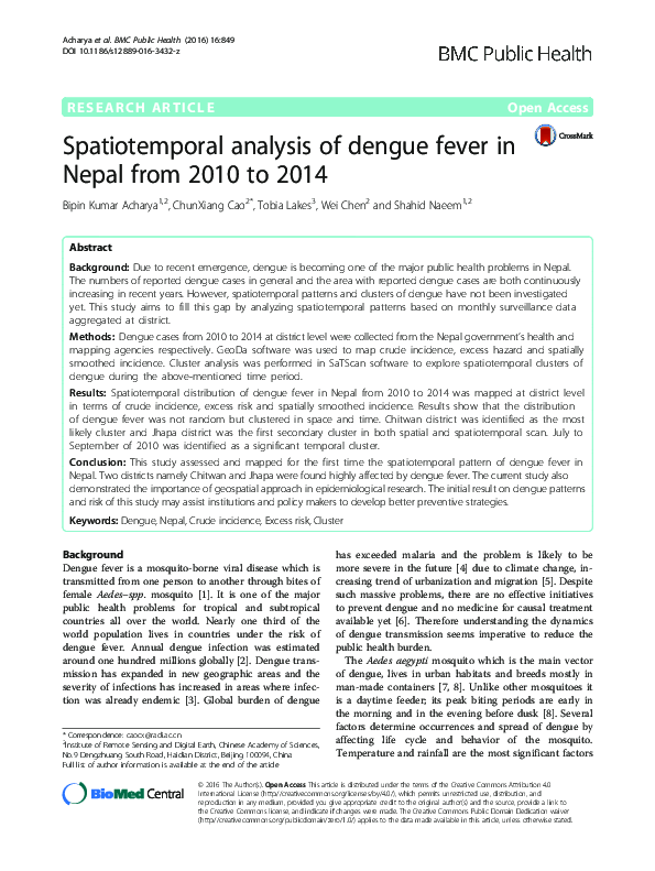 (PDF) Spatiotemporal analysis of dengue fever in Nepal from 2010 to 2014