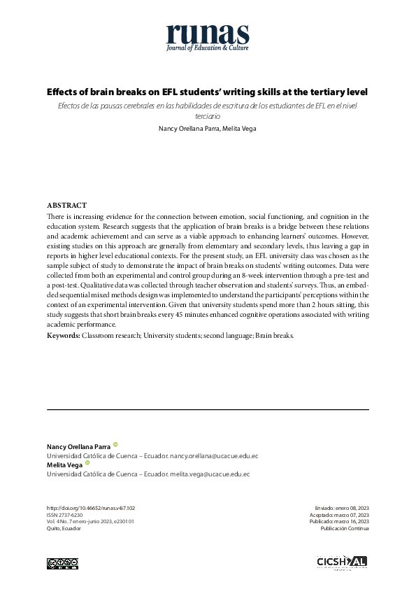 (PDF) Effects of brain breaks on EFL students’ writing skills at the ...