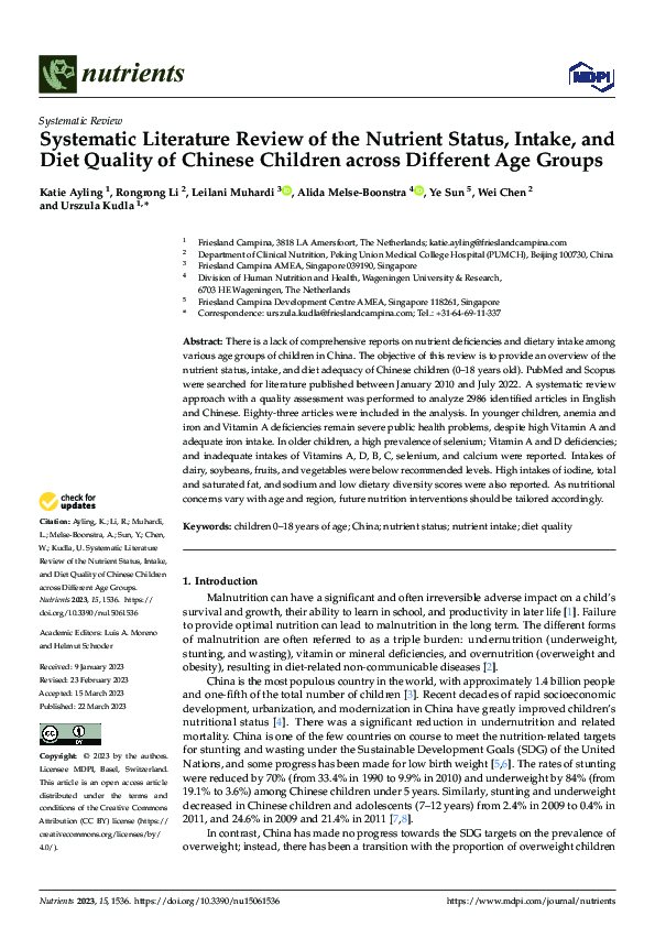 (PDF) Systematic Literature Review of the Nutrient Status, Intake, and ...