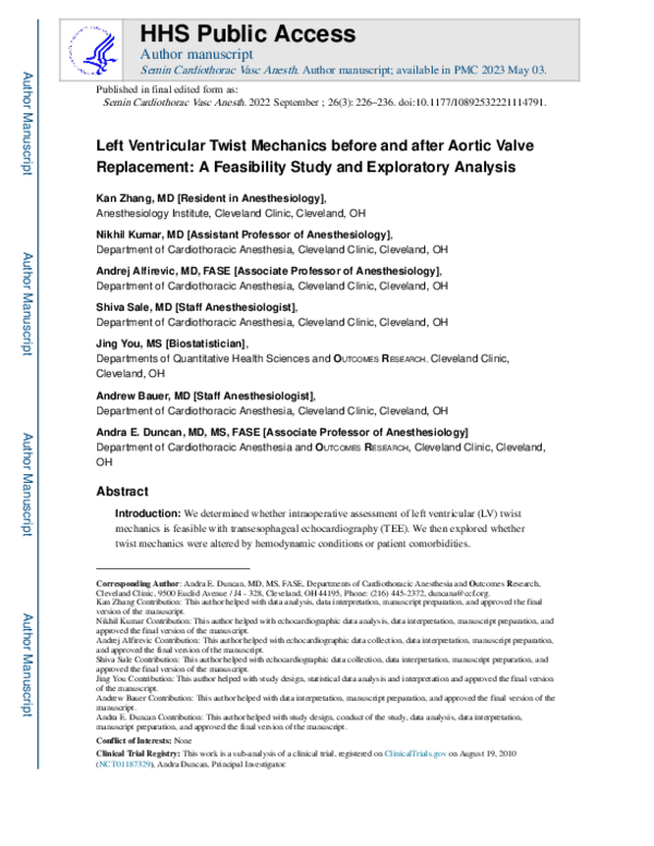 (PDF) Left Ventricular Twist Mechanics Before and After Aortic Valve ...