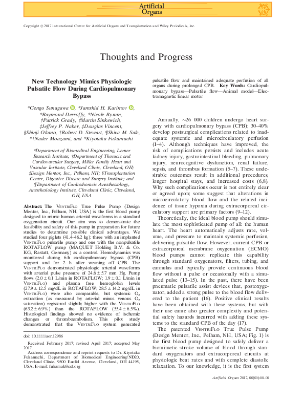(PDF) New Technology Mimics Physiologic Pulsatile Flow During ...