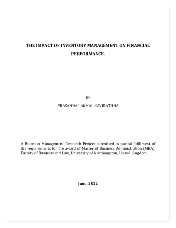 (PDF) THE IMPACT OF INVENTORY MANAGEMENT ON FINANCIAL PERFORMANCE.
