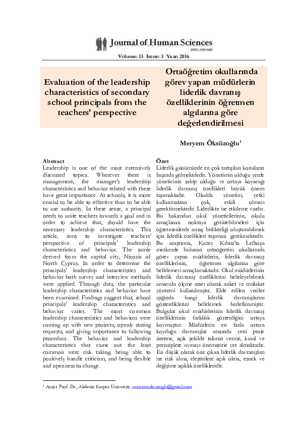 (PDF) Evaluation of the leadership characteristics of secondary school ...