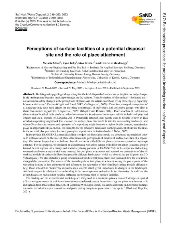(PDF) Perceptions of surface facilities of a potential disposal site ...