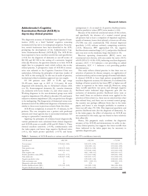 (PDF) Addenbrooke's Cognitive Examination-Revised (ACE-R) in day-to-day ...