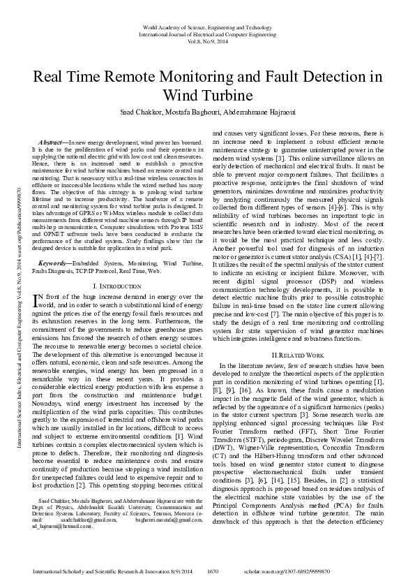 (PDF) Real Time Remote Monitoring And Fault Detection In Wind Turbine