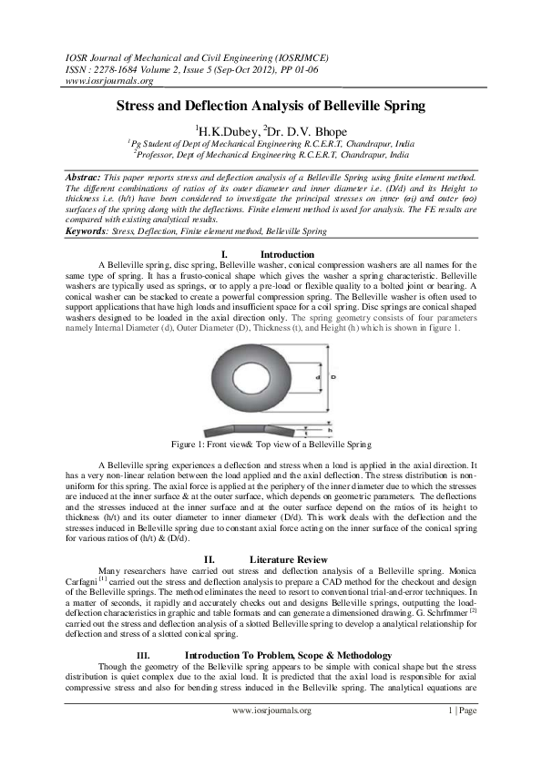 (PDF) Stress and Deflection Analysis of Belleville Spring Harsh Dubey