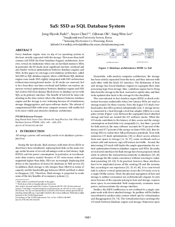 (PDF) SaS: SSD as SQL Database System