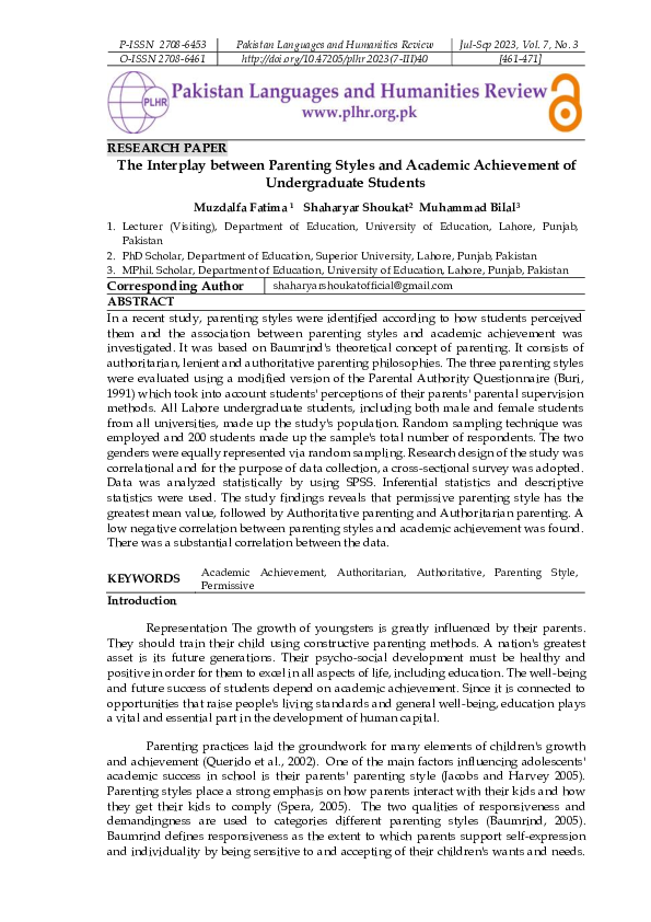 (PDF) The Interplay between Parenting Styles and Academic Achievement ...