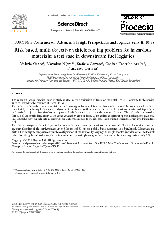 (PDF) Risk based, multi objective vehicle routing problem for hazardous ...