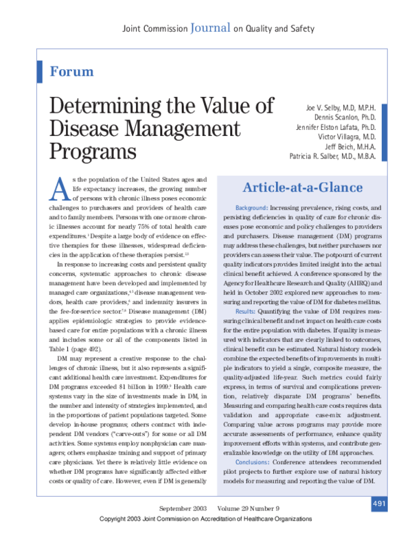 (PDF) Determining the Value of Disease Management Programs