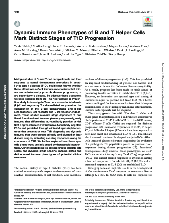 (PDF) Dynamic Immune Phenotypes of B and T Helper Cells Mark Distinct ...