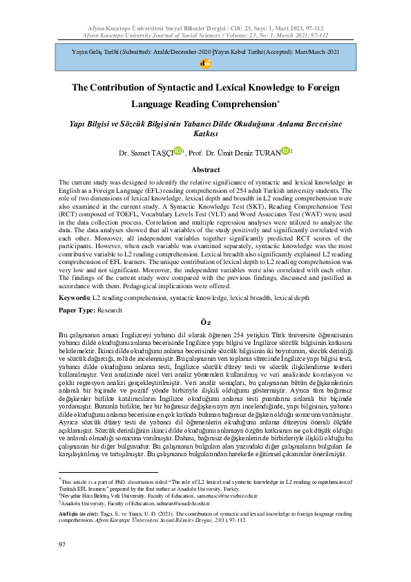 (PDF) The Contribution of Syntactic and Lexical Knowledge to Foreign ...
