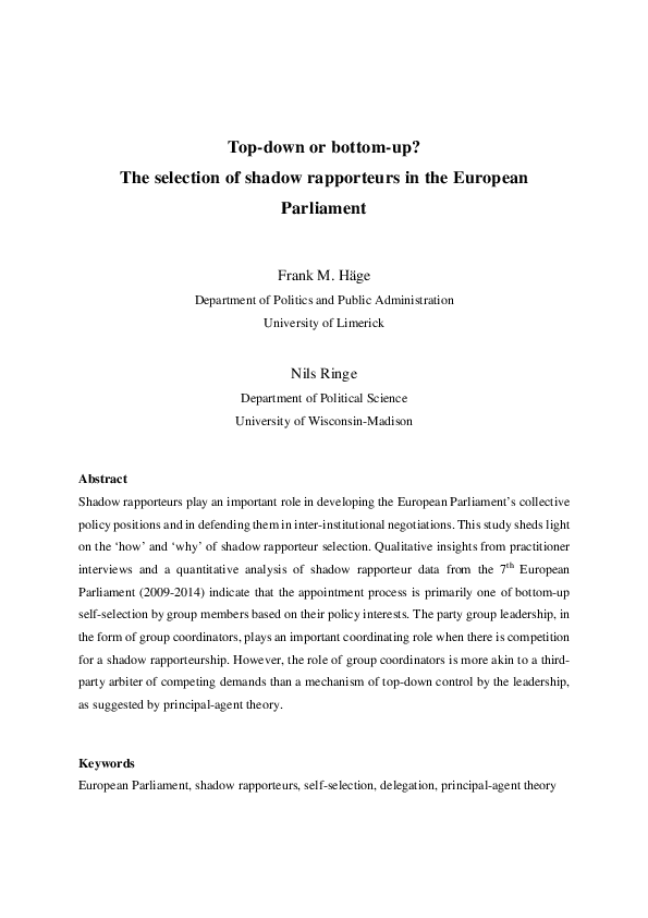 (PDF) Top-down or bottom-up? The selection of shadow rapporteurs in the ...