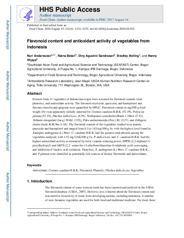 (PDF) Flavonoid content and antioxidant activity of vegetables from ...