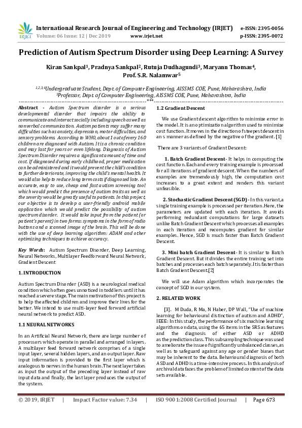 (PDF) Prediction of Autism Spectrum Disorder using Deep Learning: A Survey