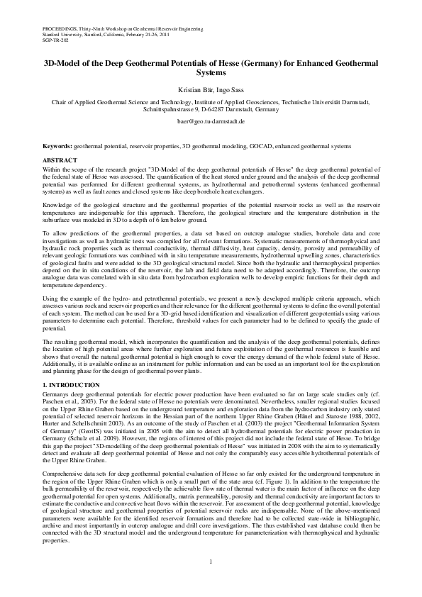 (PDF) 3D-Model of the Deep Geothermal Potentials of Hesse (Germany) for ...