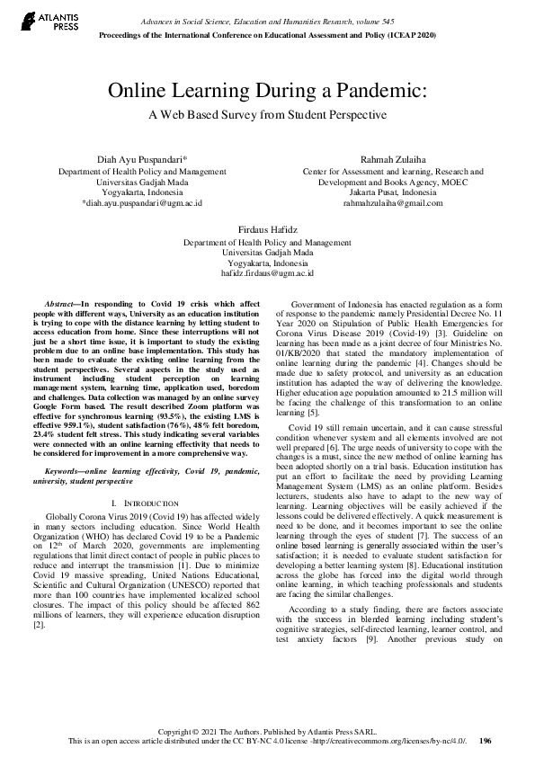 (PDF) Online Learning During a Pandemic