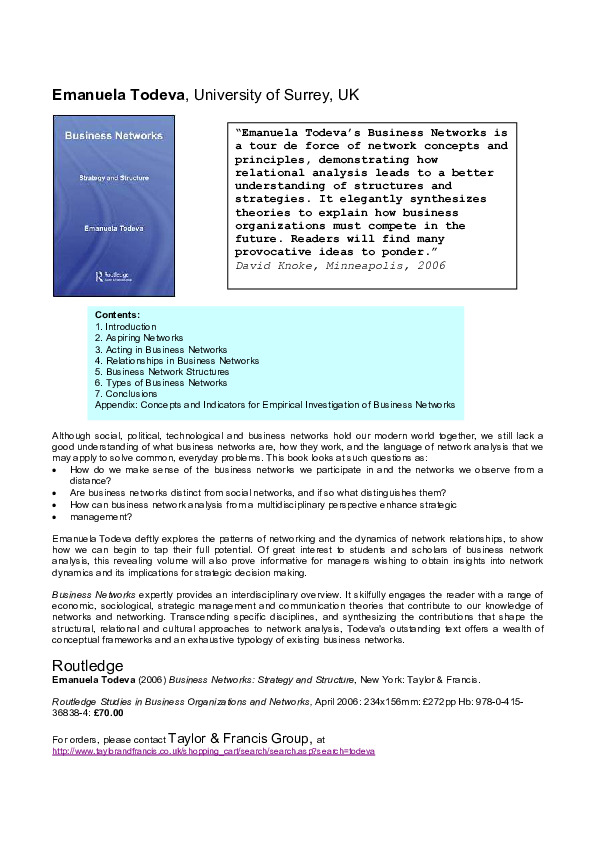 Business Networks: Strategy and Structure