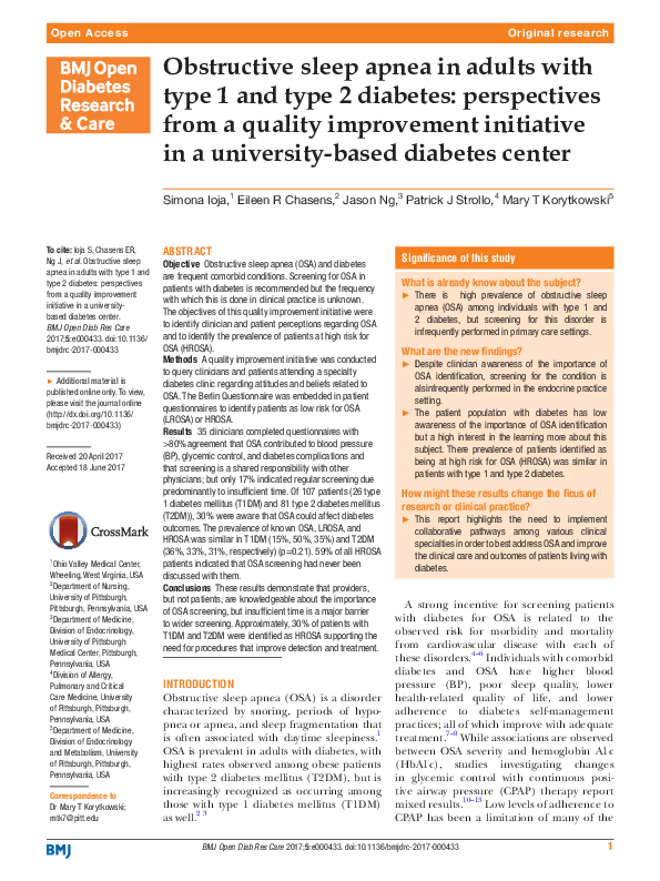 (PDF) Obstructive sleep apnea in adults with type 1 and type 2 diabetes ...