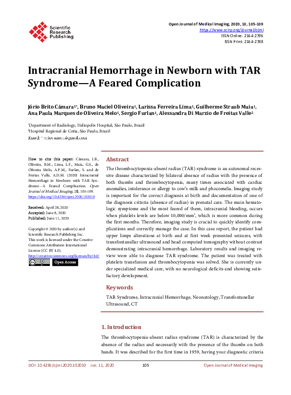 (PDF) Intracranial Hemorrhage in Newborn with TAR Syndrome—A Feared ...