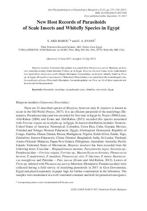 (PDF) New host records of parasitoids of scale insects and whitefly ...