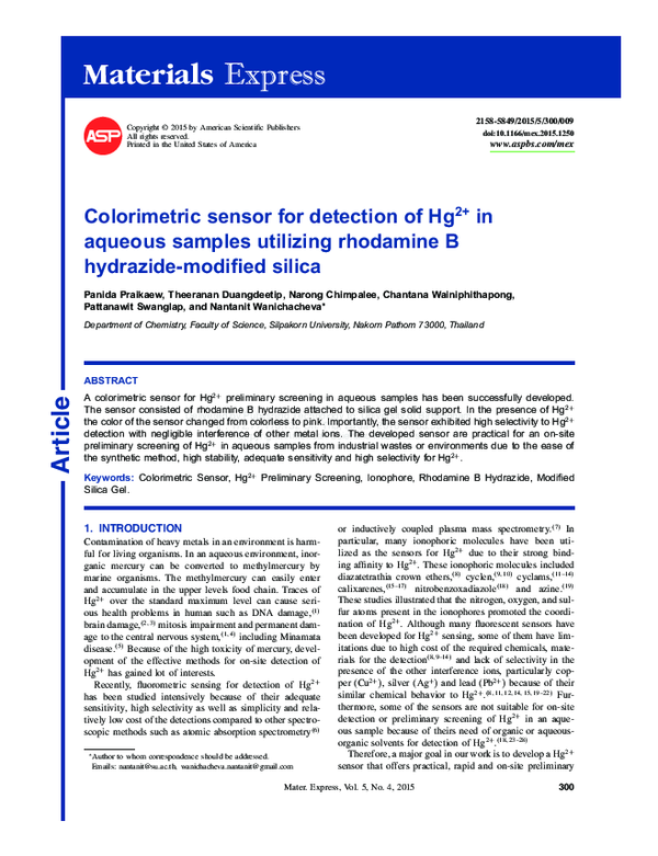 (PDF) Colorimetric sensor for detection of Hg2+ in aqueous samples ...