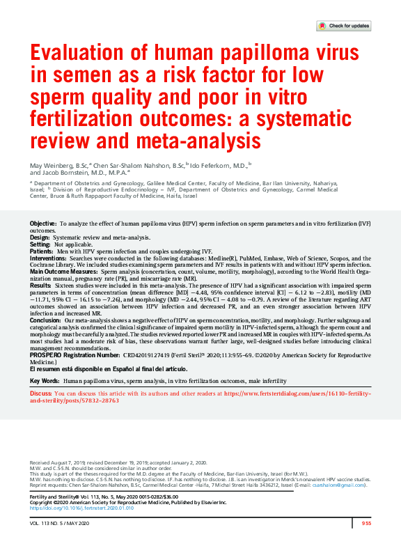 (PDF) Evaluation of human papilloma virus in semen as a risk factor for ...