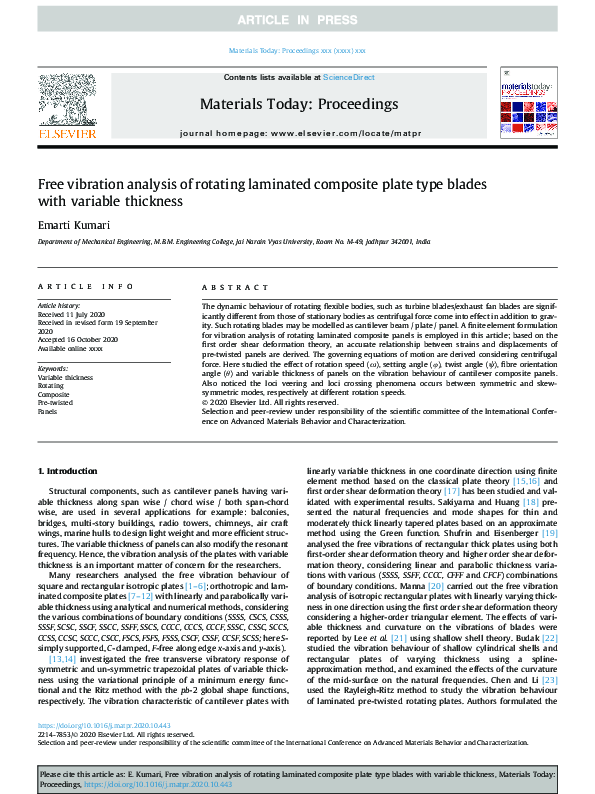 (PDF) Free vibration analysis of rotating laminated composite plate ...