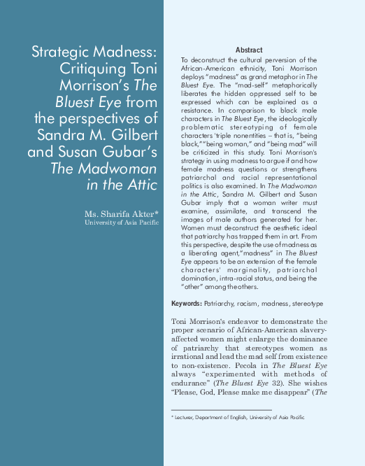 (PDF) Strategic Madness: Critiquing Toni Morrison's The Bluest Eye from ...
