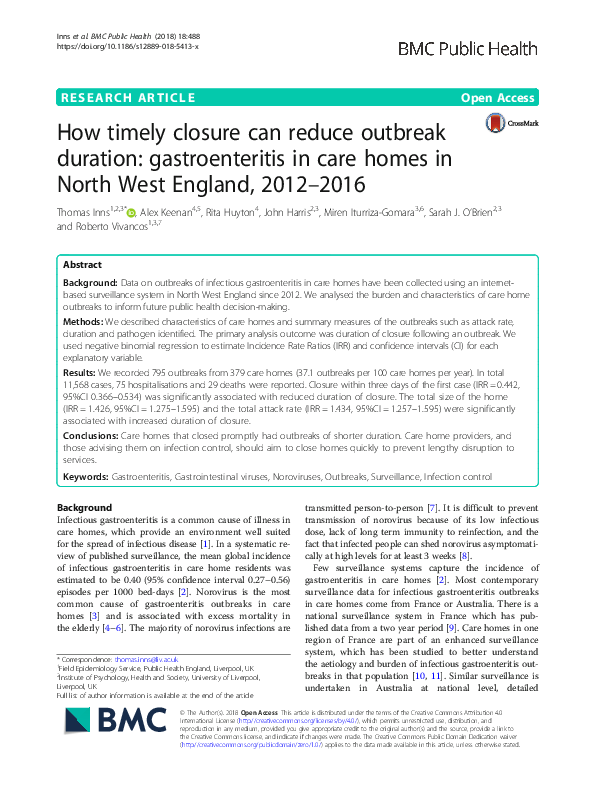 (PDF) How timely closure can reduce outbreak duration: gastroenteritis ...
